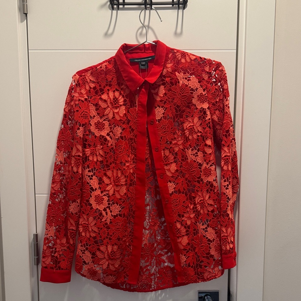 French Connection Red Lace Women's Top